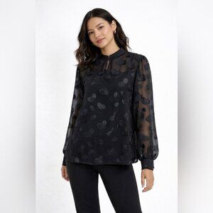 Alco Black Sheer Textured Blouse Made in Greece Designer Chic Boho Formal Office